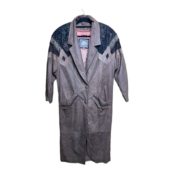 Vintage Adventure Bound Wilson’s Brown Western leather trenchcoat size medium - Picture 1 of 10